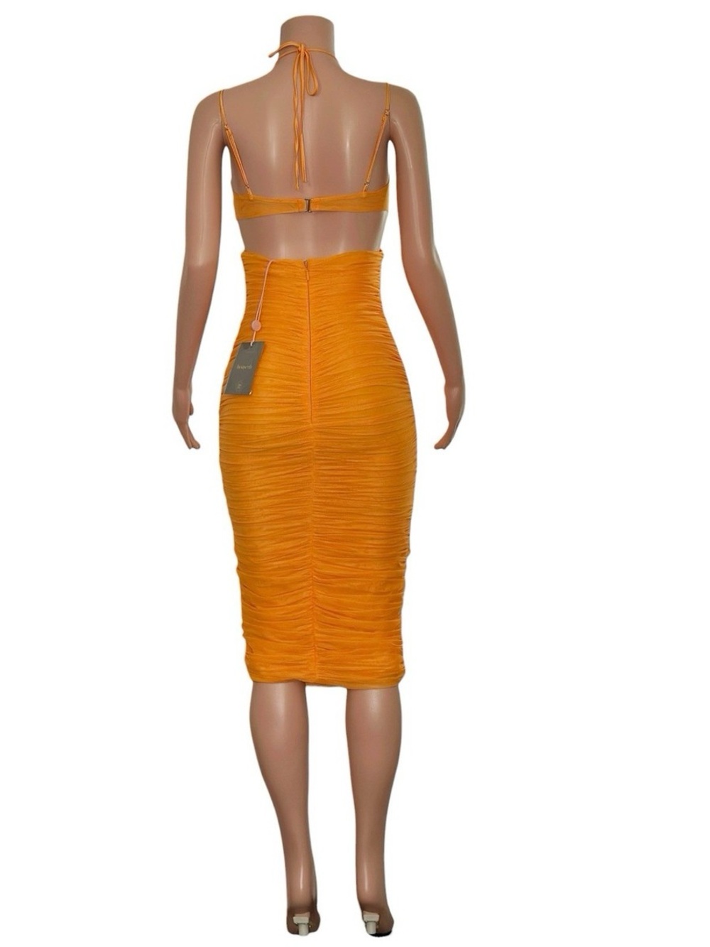 HOUSE OF CB Tibi Cutout Ruched Midi Dress, Tangerine, Medium - Picture 5 of 9